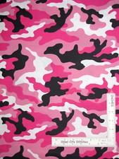 Camouflage Girl Pink Black White Camo Fabric 15" Length 44"W Piece Cotton VIP