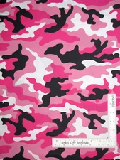 Camouflage Pink Black White Camo Military Girl Cotton Fabric VIP 15" Length