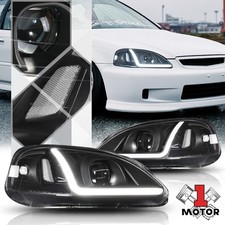 Black Projector Headlight Light Led Bar Drl Clear Signal For 99-00 Honda Civic