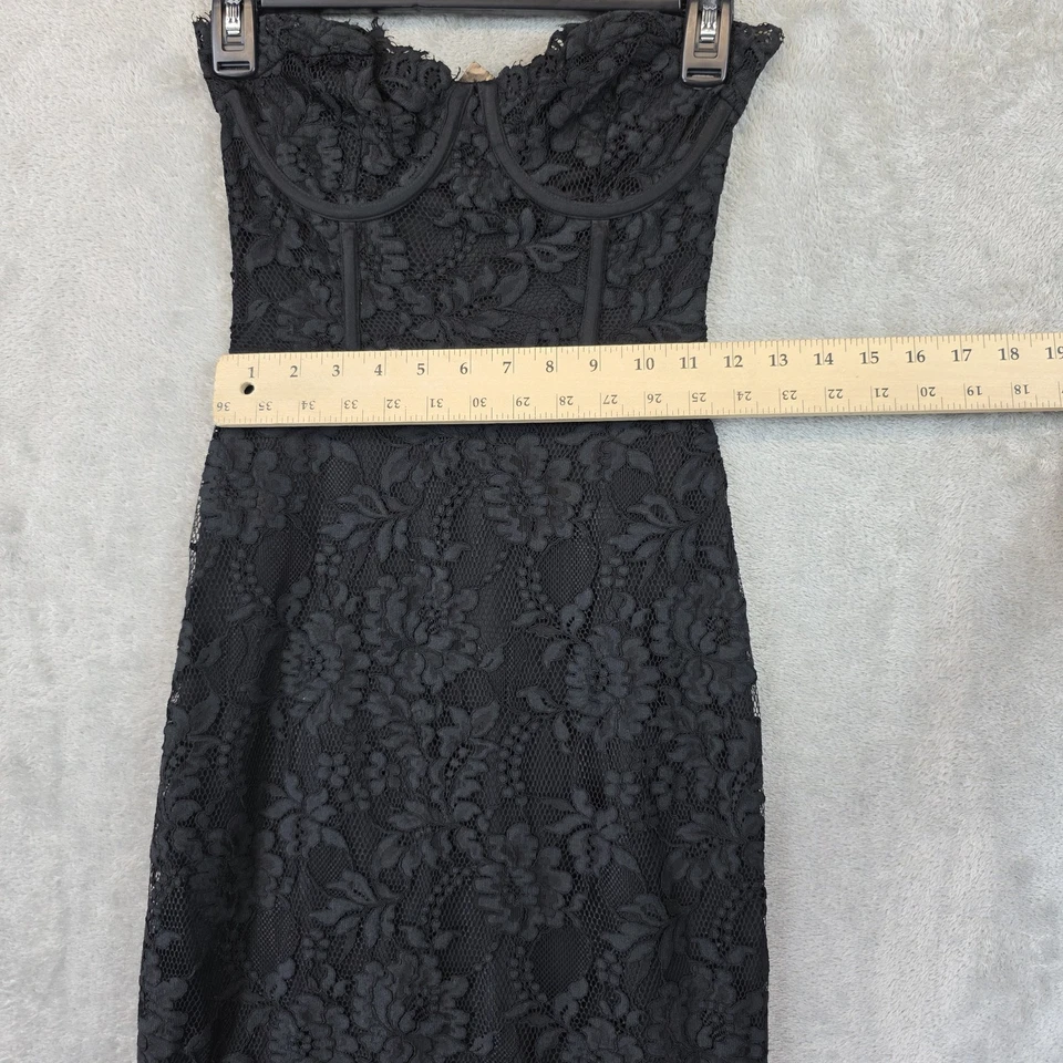 Vestido Express Para Mujer 0 Negro Sin Tirantes Encaje Floral Midi Cóctel Fiesta Nuevo Con Etiquetas Foto 3 de 4