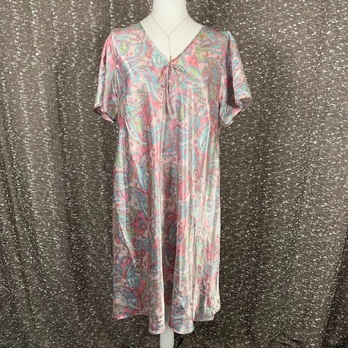 Vintage August Silk Short Sleeve Slip Dress Multicolor Paisley Women's 1X