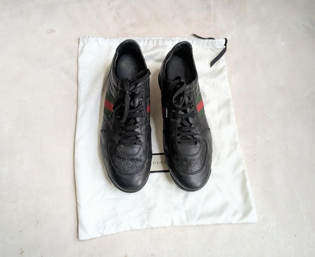 Gucci Monogram Sneakers Men US 11 Black Red Leather GG Logo Low 