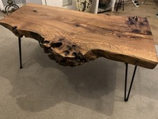 Hand crafted chunky rustic natural live edge solid wood coffee table