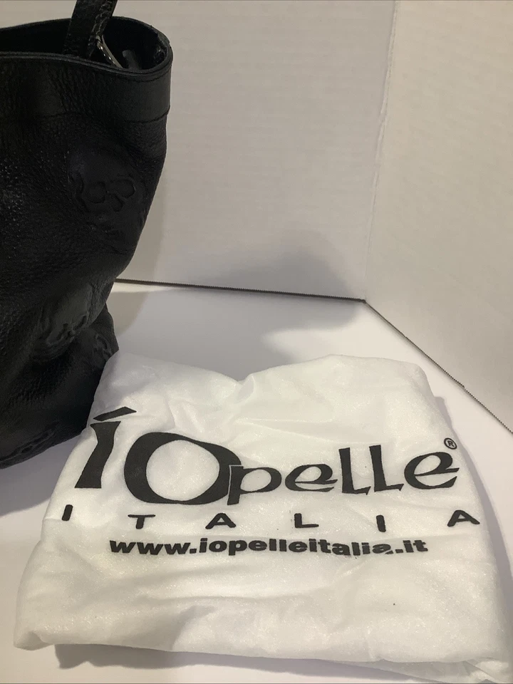 Новый с Ярлыками IO Pelle череп сумка с короткими ручками из черной итальянской кожи с ремнем через плечо и мешок для пыли ~ новый - Изображение 4 из 4