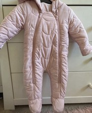 George Unisex Baby Pink Quilted Hooded Snowsuit Full Zip 6-9 Months