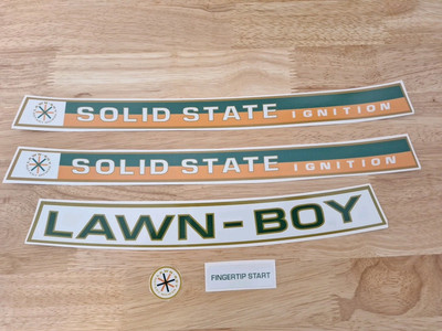 Lawn-Boy 21'' 1970s D-Series 5 Piece White Square Top Solid State Decal Set.