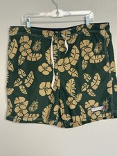 Tommy Hilfiger Classic Surf Swim Trunks M Green Tan Floral Hawaiian Board Shorts
