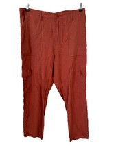 SANCTUARY Size XL Cargo PANTS Rust Cropped Pockets Linen Blend Back Elastic