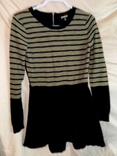Express Large Women’s Sweater Dress Striped Black Gray Long Sleeve Knit Size