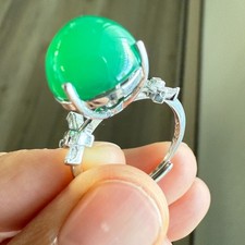 925 Sterling Silver Ring 12mm Green Natural Emerald Gemstone Zircon Cocktail NEW