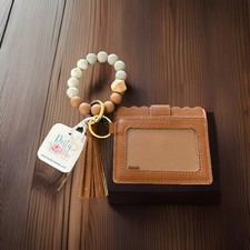 Brown Silicone Beaded Keychain Wristlet Wallet Tassle New