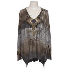 Open End, Strickpullover, Größe: 44, Grau/Braun/Mehrfarbig #AV3