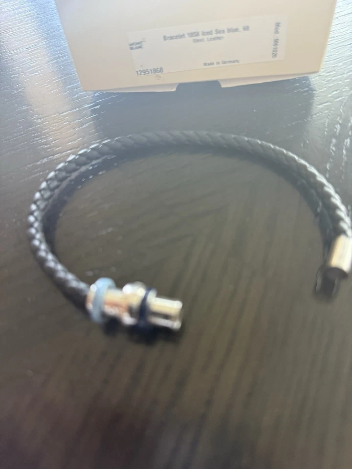 Браслет Montblanc из тканой кожи и нержавеющей стали - темно-синий с серебряными ползунками в форме сердца - Изображение 2 из 4