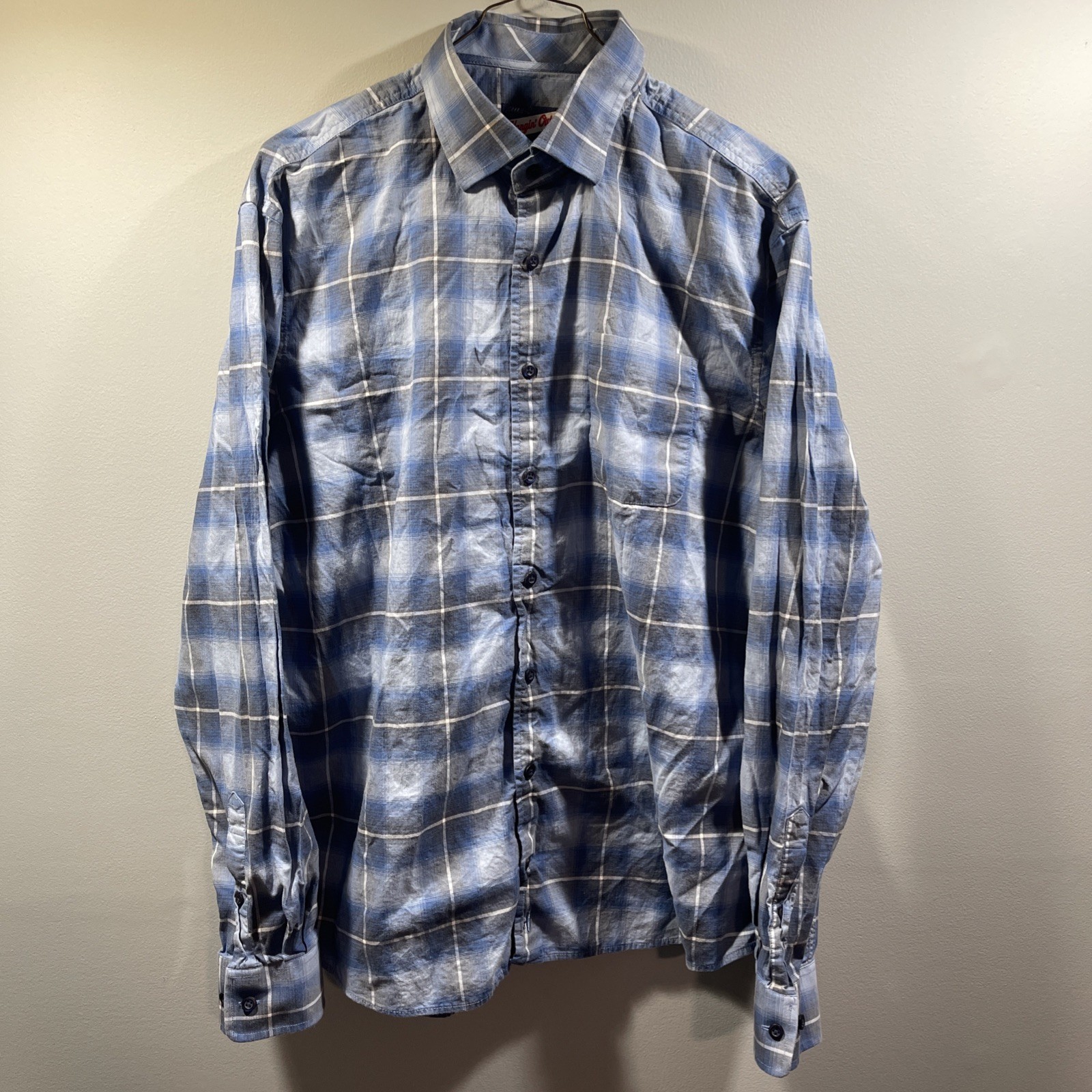 Johnnie-O Hangin' Out Mens Large Blue Plaid Button Down Long Sleeve Shirt