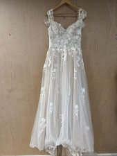 Lillian West Wedding Dress Champagne Ivory Size US 14 Mesh & Lace Princess New