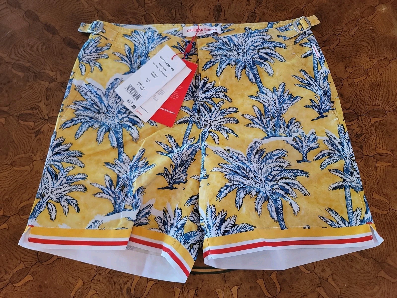 Orlebar Brown Bulldog Palm Border Men's Swim Shorts Trunk 30 Trees Yellow NEW 🌴