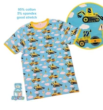 Adult snap shoulder Top  Construction print baby blue