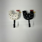 Wood Hook Wall Décor Spotted Chicken Kitchen Rooster Set Of 2 Country Farm House