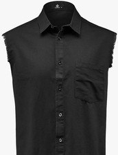 Men's Black Sleeveless Denim Cutoff Cotton Shirt.Med Button Down Front Pocket
