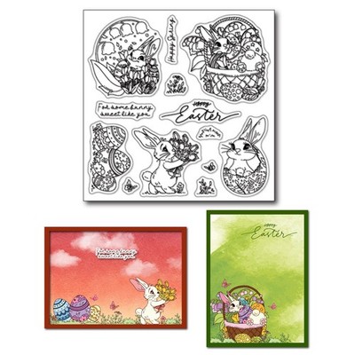 Happy Easter Day Clear Stamps for Card Making Reusable Bunny Eggs Stamps