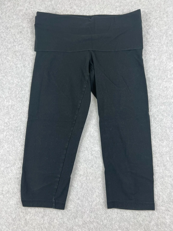 Victoria’s Secret PINK Yoga Capri Leggings XS Black Foldover Waistband Logo - Image 2 of 4