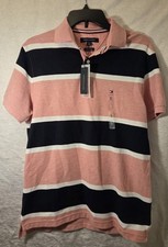 Men's Tommy Hilfiger Short Sleeve Pink Striped Polo Shirt Size Small NWT