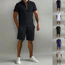 Mens Polo Shirt  Shorts Set Summer 2 Piece Drawstring Casual Outfit