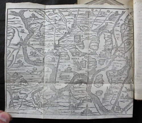 1548 TRISSINO, ITALIA LIBERATA da GOTHI, GOTHIC WARS WOODCUT MAP of ROME VENICE