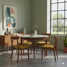 Tavolo Tondo Vintage Teak Piano Coperto in Tessuto Anni 60