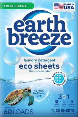 #ad Earth Breeze Laundry Detergent Sheets Fresh Scent 60 Loads Eco Liquidless 30Ct $16.44