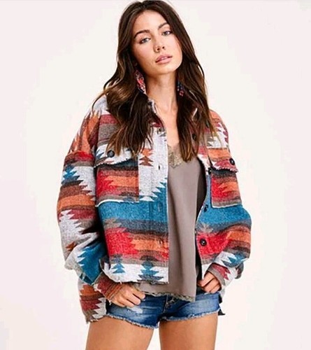 La Miel Shacket Eldora Aztec Shirt Jacket Woman Large Southwestern Rockabilly