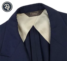 Mens 42 L Paul Stuart Navy Double Breast Gold Button Hopsack Knit Wool Blazer