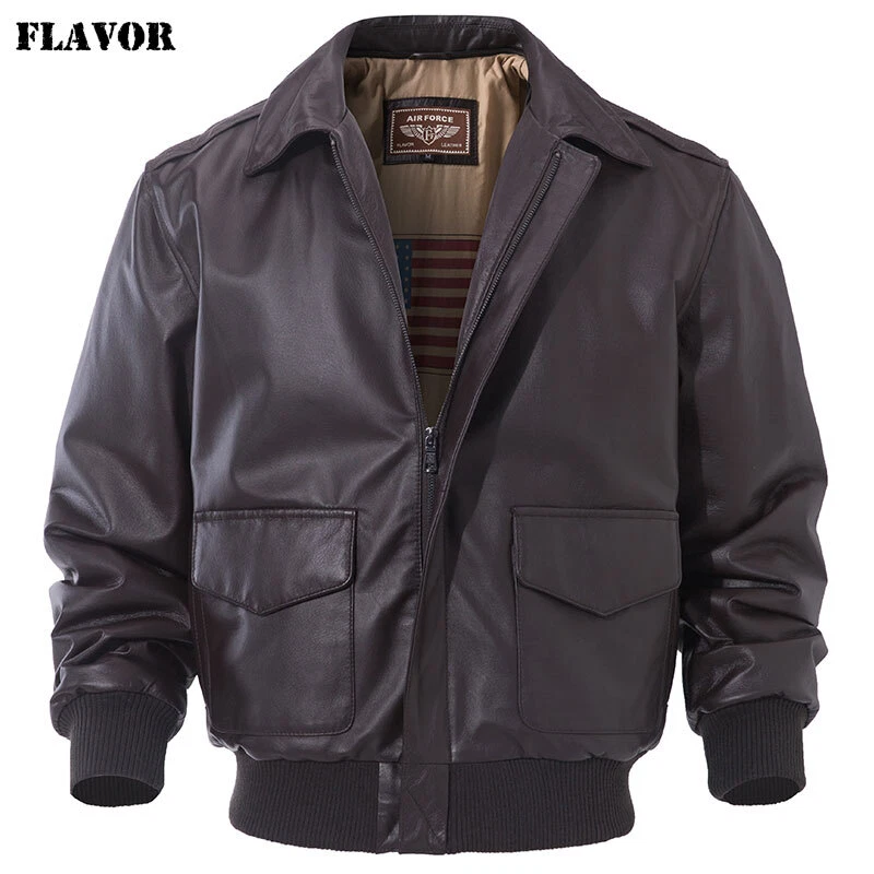 Flavor men's leather flight bomber jacket air force aviator sale