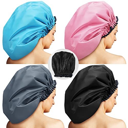 4 Pieces Jumbo Shower Cap Extra Large Shower Cap Double Layer Waterproof Shower