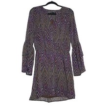 Basically Me Womens Sheer Bell Sleeve Babydoll Dress Size M Geometric Print Boho