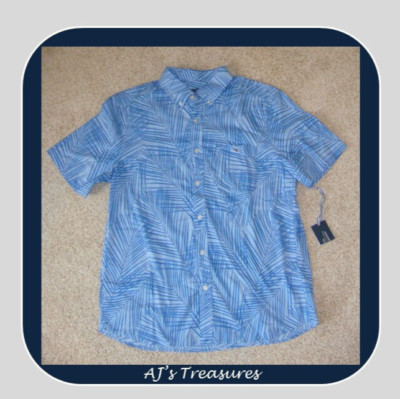 NWT Vineyard Vines Stretch Cotton Tropical Palm Short-Sleeve Shirt~Calm Water~M