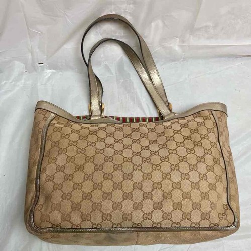Vintage Gucci Brown Mono Large Shoulder Bag with Metallic Trim and Strap - Picture 6 of 12
