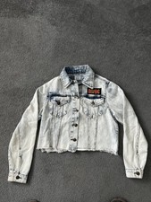 Ac/dc Acid Wash Cropped Oversized Denim Jacket Small Grunge Boho Rock Emo Y2k