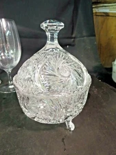 Covered Crystal Footed Candy Dish Pinwheel Decoration