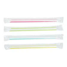 Karat 7.5'' Boba Straws (10mm) Poly Wrapped - Mixed Striped Colors - 2,000 ct