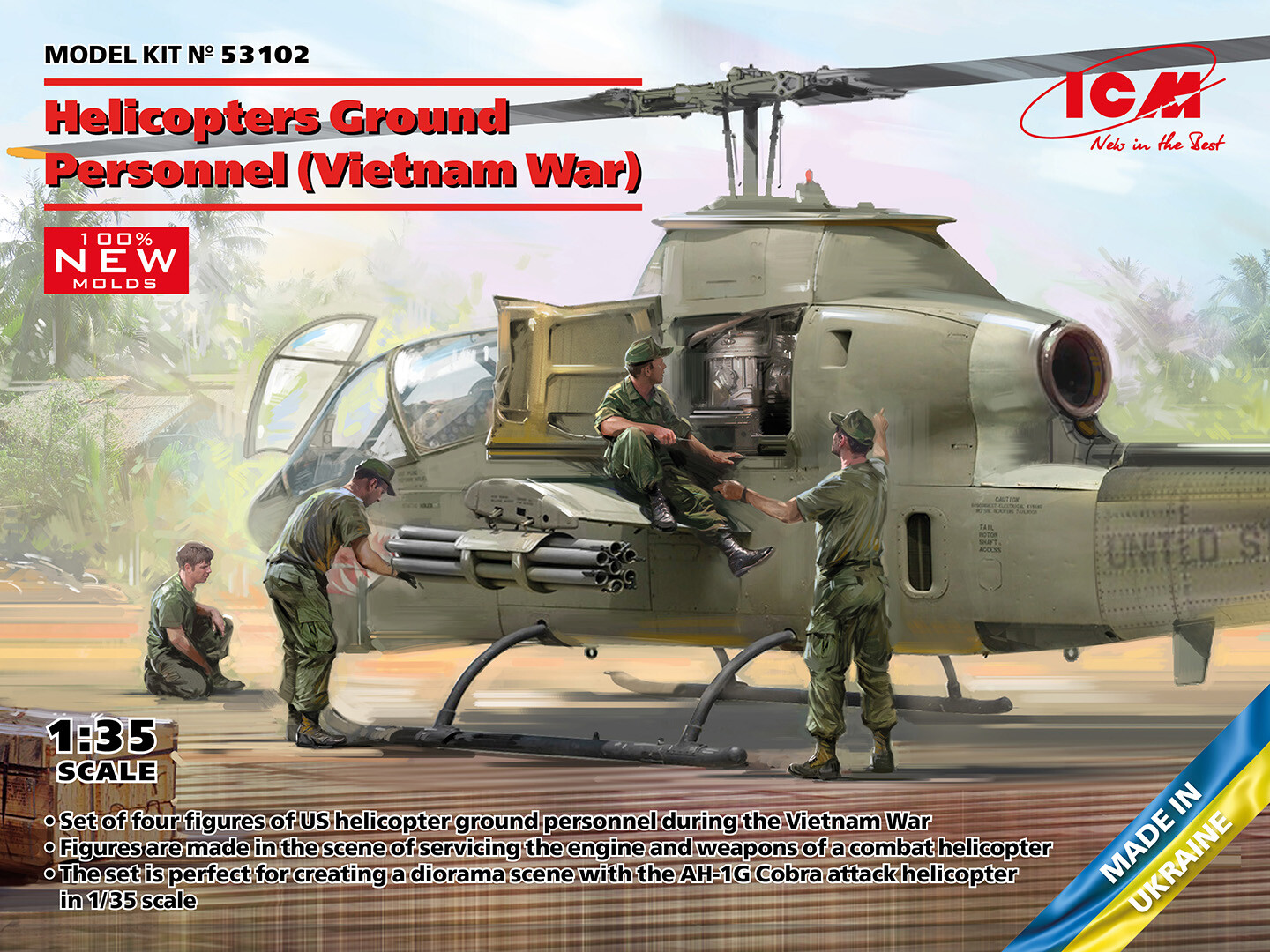 Helicopters Ground Personnel (Vietnam War) (100% New Molds) 1:35 Plastic Kit ICM