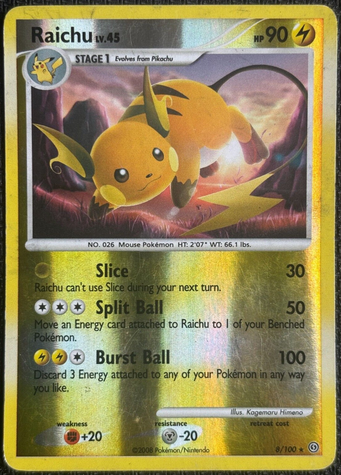 Raichu LV.45 (Reverse Holo) 8/100 Rare Diamond & Pearl: Stormfront - PLD