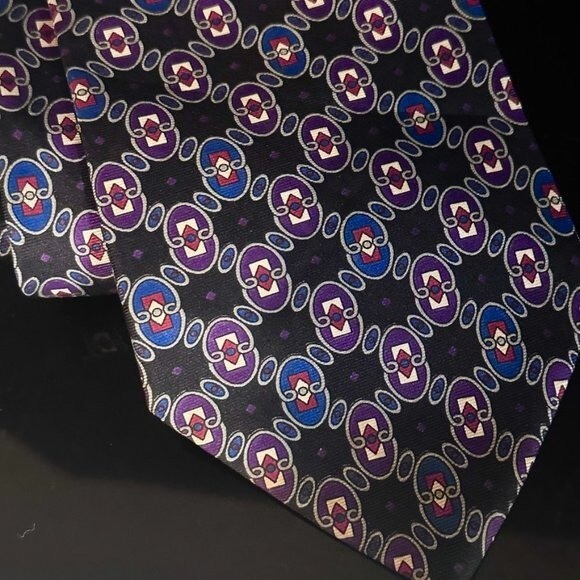 Dior Mid Century Modern Ties Neckwear Tie 100% All Silk Black Baroque Purple thumbnail 7