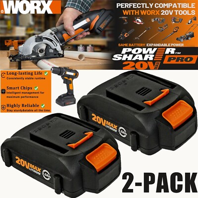 2pack For WORX 20V MAX Extend Lithium Battery 20 Volt WA3520 WA3525 WA3575 WG155