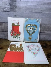 Vtg Valentine’s Day Cards And Envelopes Lot Of (4) Unsigned Shiny Mica