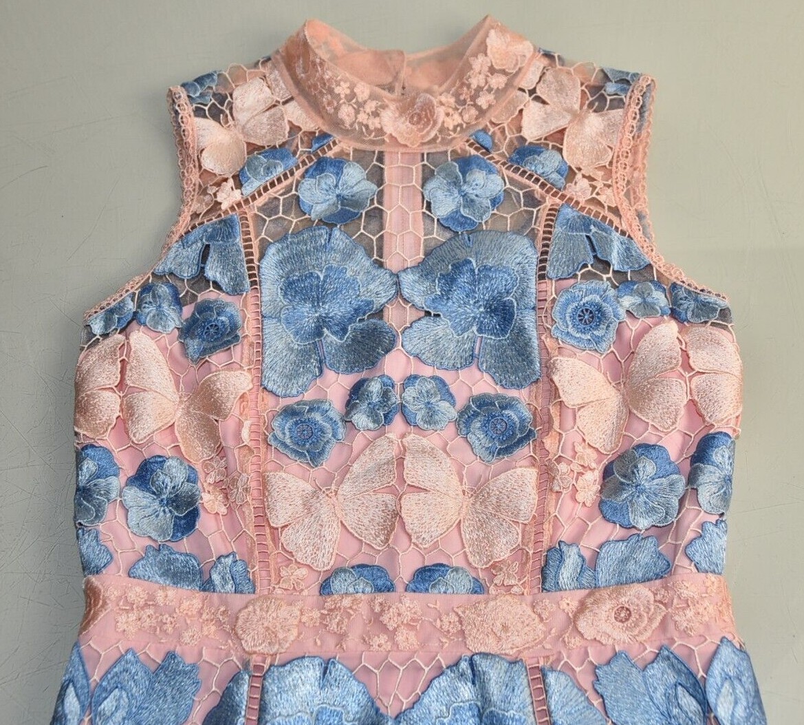 Floral Embroidered Gown Marchesa Notte Butterfly Lace Midi Dress $795 NEW  Marchesa Notte Mock Neck Embroidered Midi Dress Blush Floral Blue