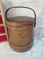 Antique 19th Century Wooden Lidded Firkin Sugar Bucket
