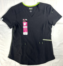 Scrubstar Women  s Black Stretch Moisture Control Scrub Top Shirt Size S New