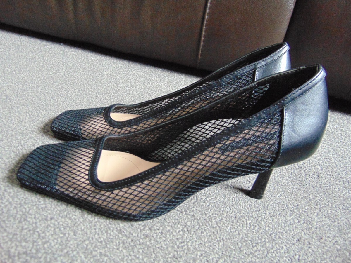 Ladies Stradivarius Breathable Mesh Mid Heel Black Court Shoes