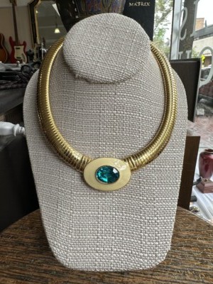 Vintage YSL Yves Saint Laurent GP Enamel Blue Stone Omega Couture Necklace  18